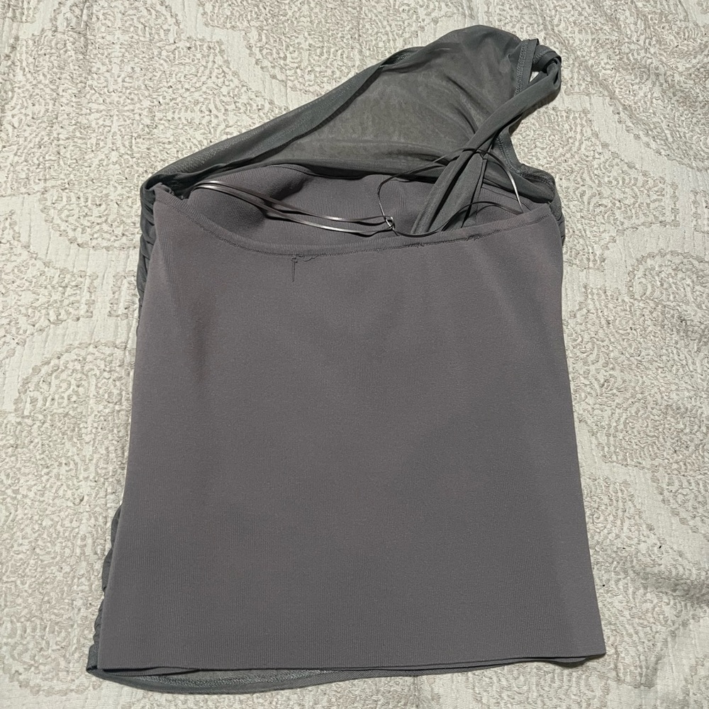 One-Shoulder Ruched Top Gray - Picture 2 of 2